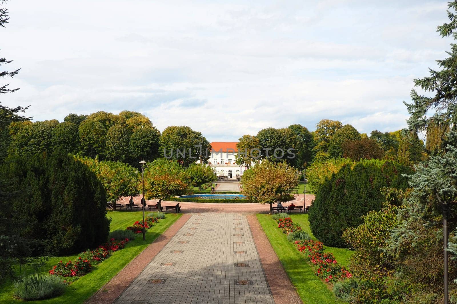 Banja Koviljaca, Serbia, Guchevo, Loznica, September 30, 2022. Rehabilitation center with sulfur and iron mineral waters. Park paths for walking. Gardening and tourism business Banja Koviljacha.