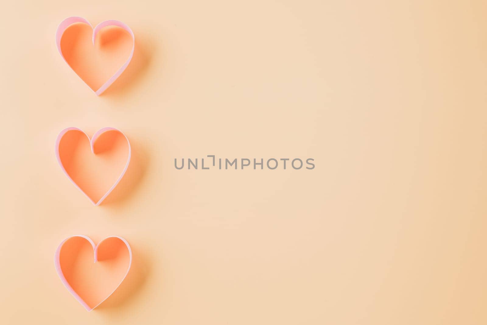 Happy Valentines Day. Top view flat lay pink ribbon heart shaped decorative symbol on pastel background, love romance concept, template banner design with copy space, Mother, Woman day