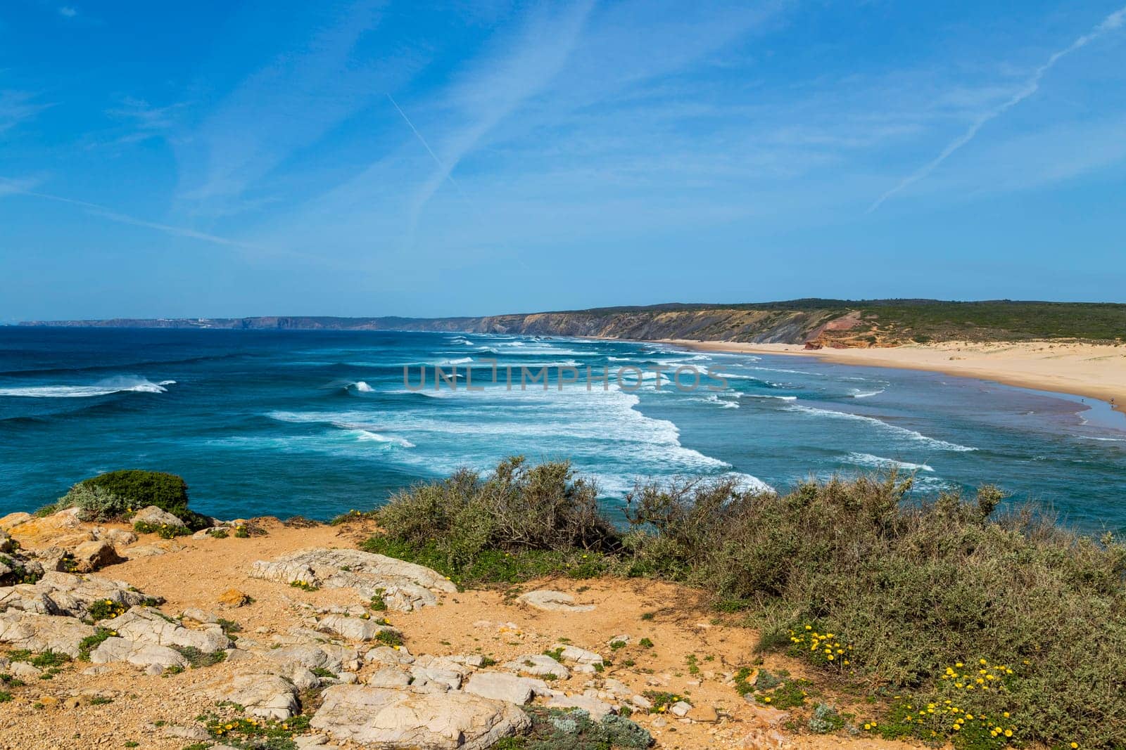 Beautiful empty beach in Algarve west coast, Portugal