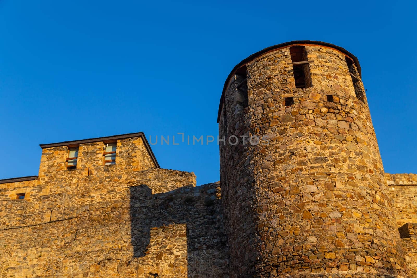 Ponferrada, Spain. The Torre del Malvecino tower and the walls of the Castillo de los Templarios (Castle of the Knights Templar)