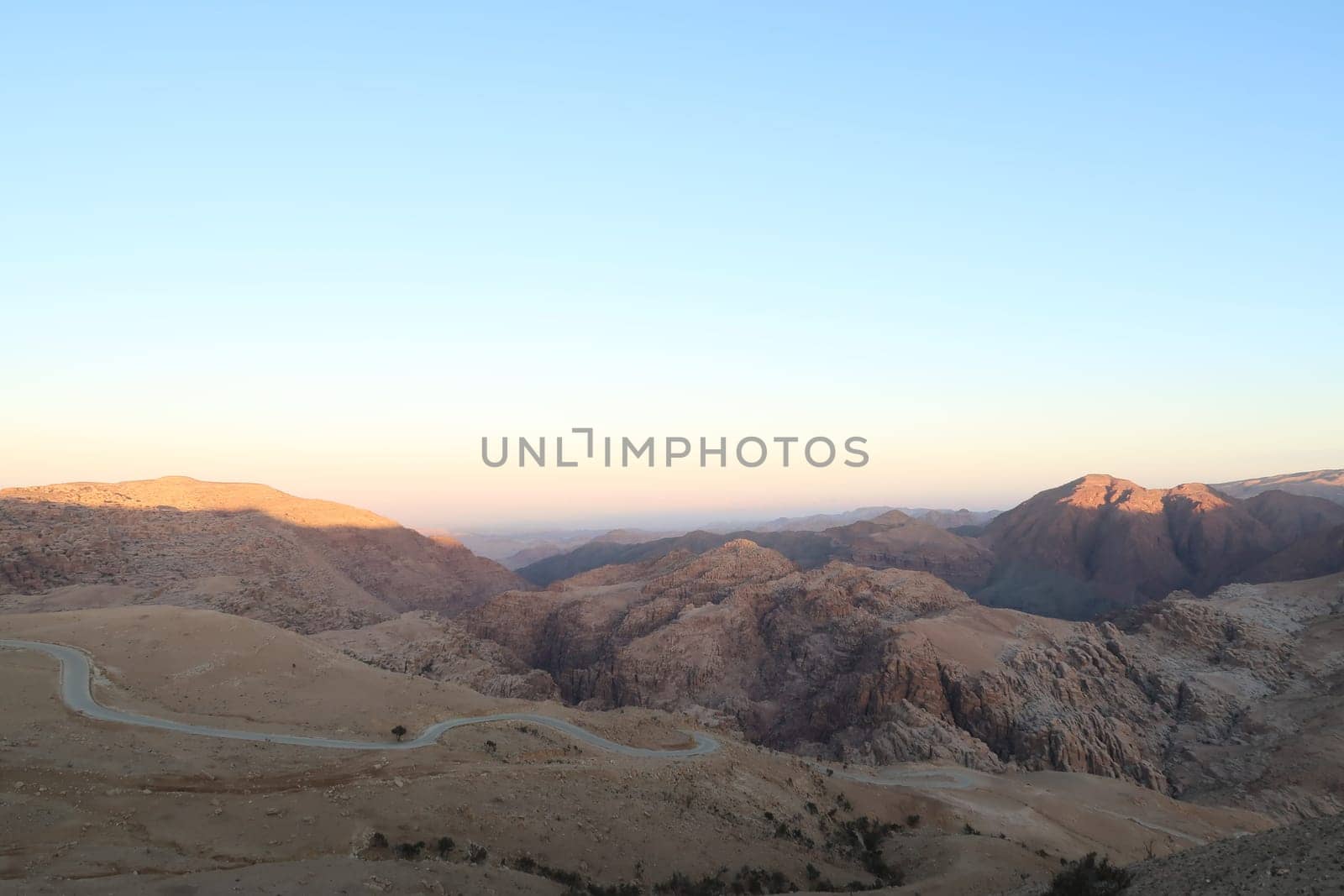 Road leading to the trailhad of the hike through Wadi Ghuweir, Dana, Jordan 2021