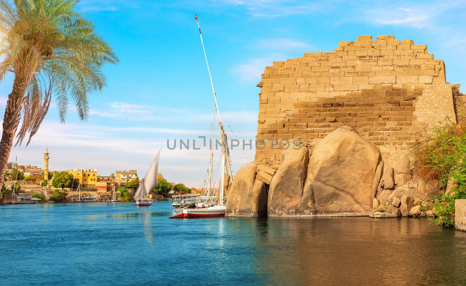 Ancient rocks on the shore of the Nile, Aswan, Egypt.