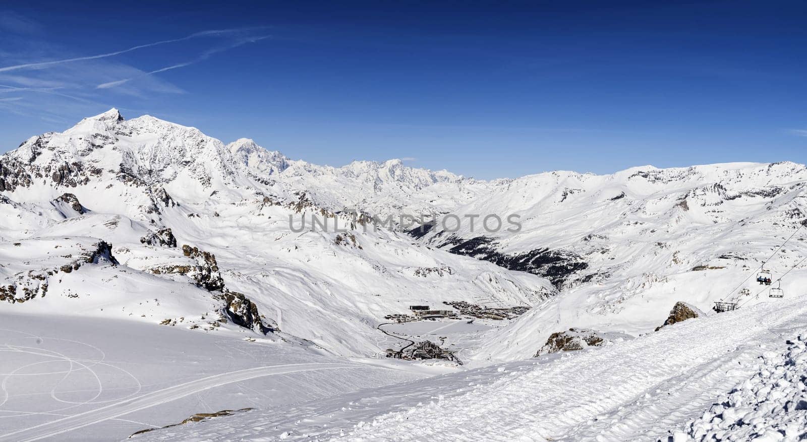 Llandscape and ski resort in French Alps,Tignes, Le Clavet, Tarentaise, France
