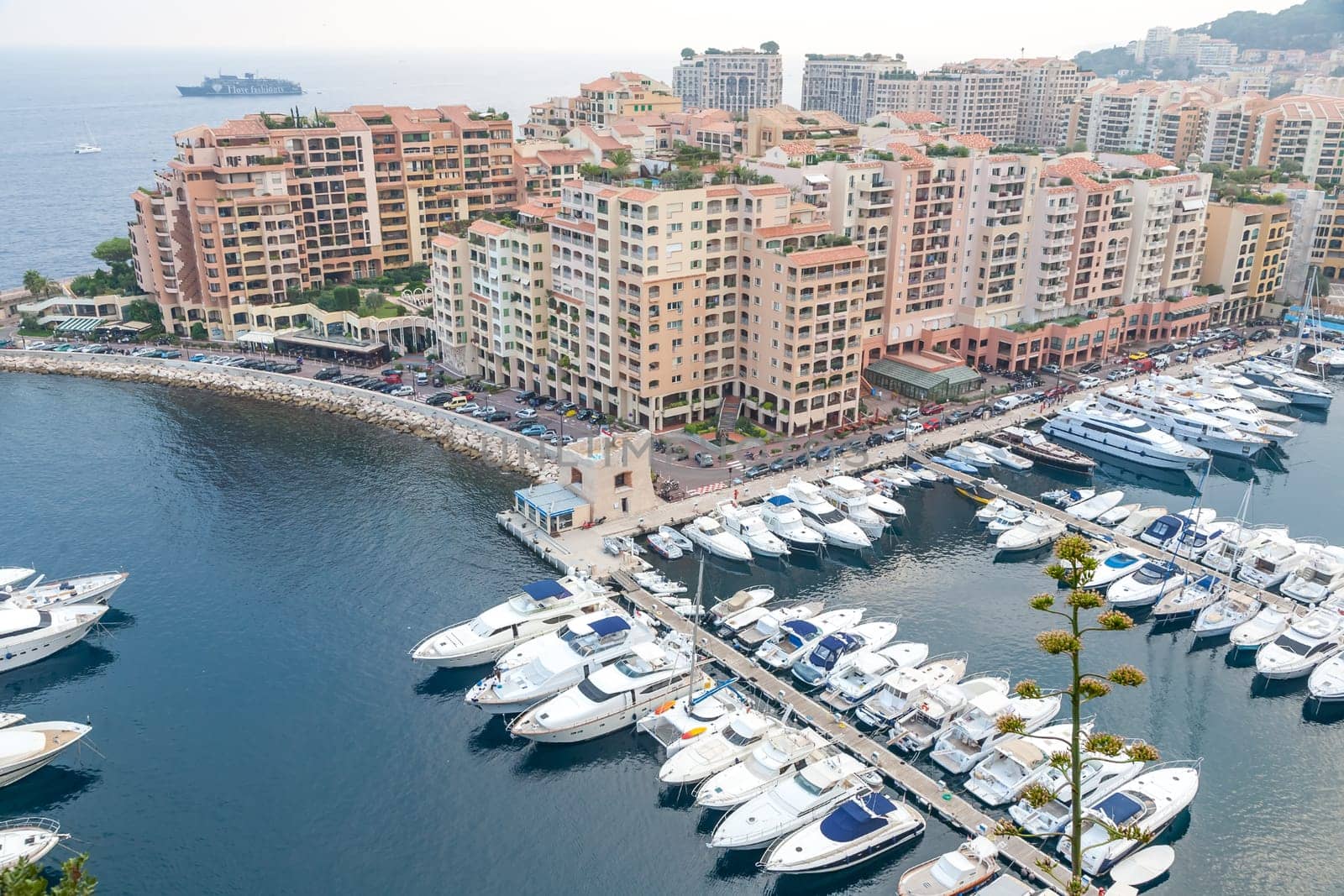 Aerial View on Fontvieille and Monaco Harbor with Luxury Yachts, French Riviera