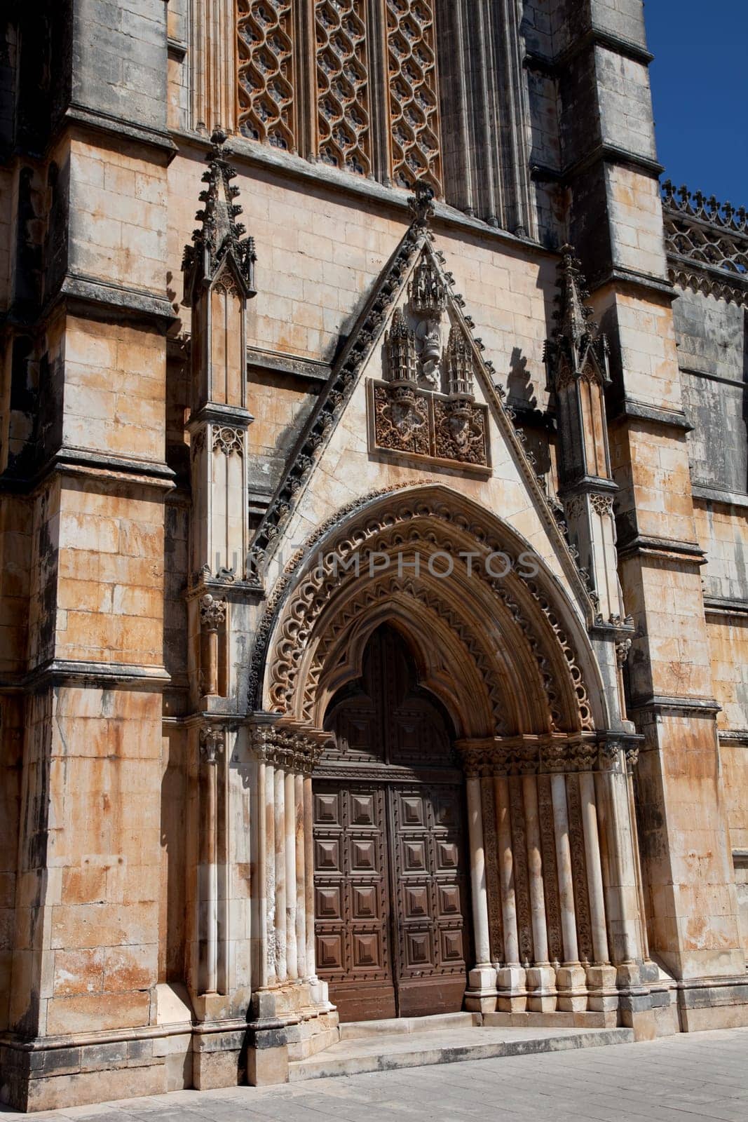 Batalha Cathedral entrance, world heritage near Leiria, Portugal