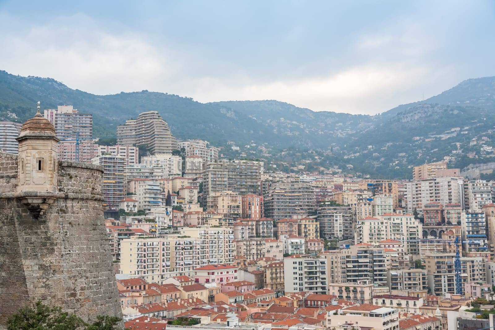 Panorama of the city of Monte Carlo  in Monaco in a cloudy day