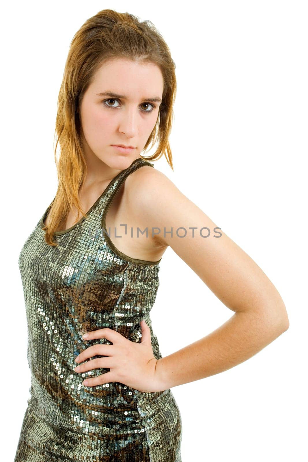 young casual beautiful woman, isolated in white