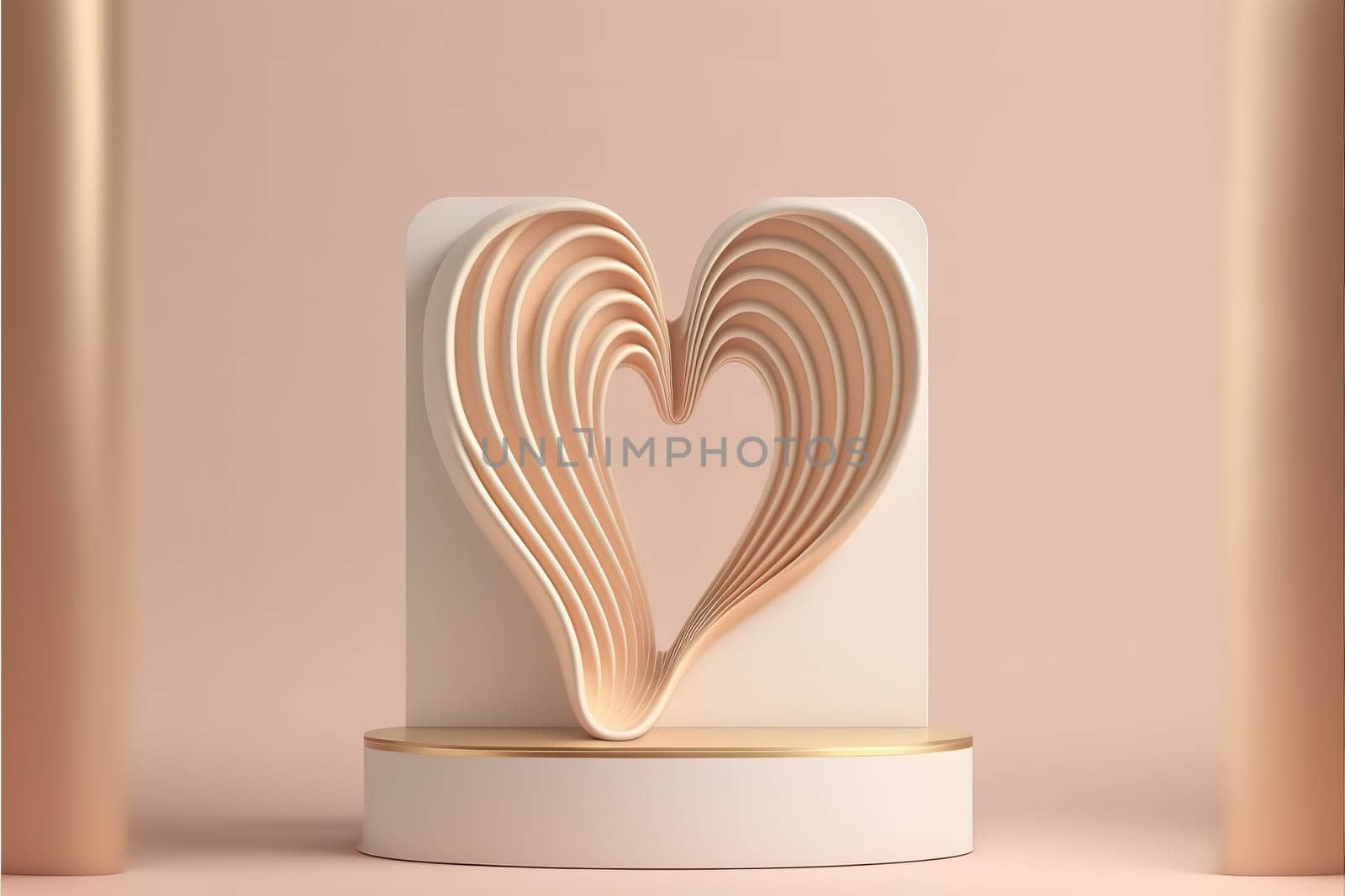 3D pastel pink podium display with heart shape decoration. Powder Pink studio product promotion background.