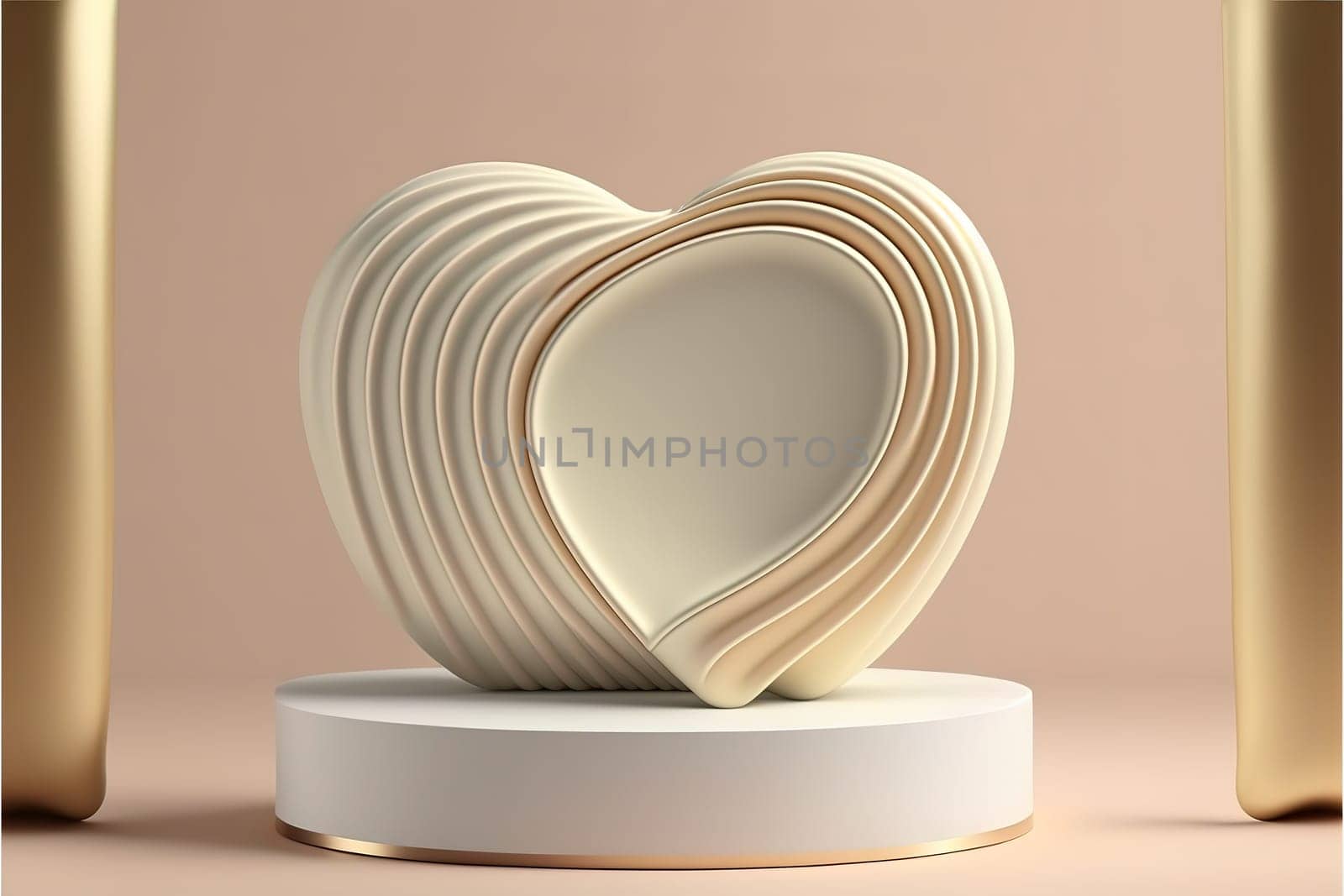3D podium, display, heart line art background.