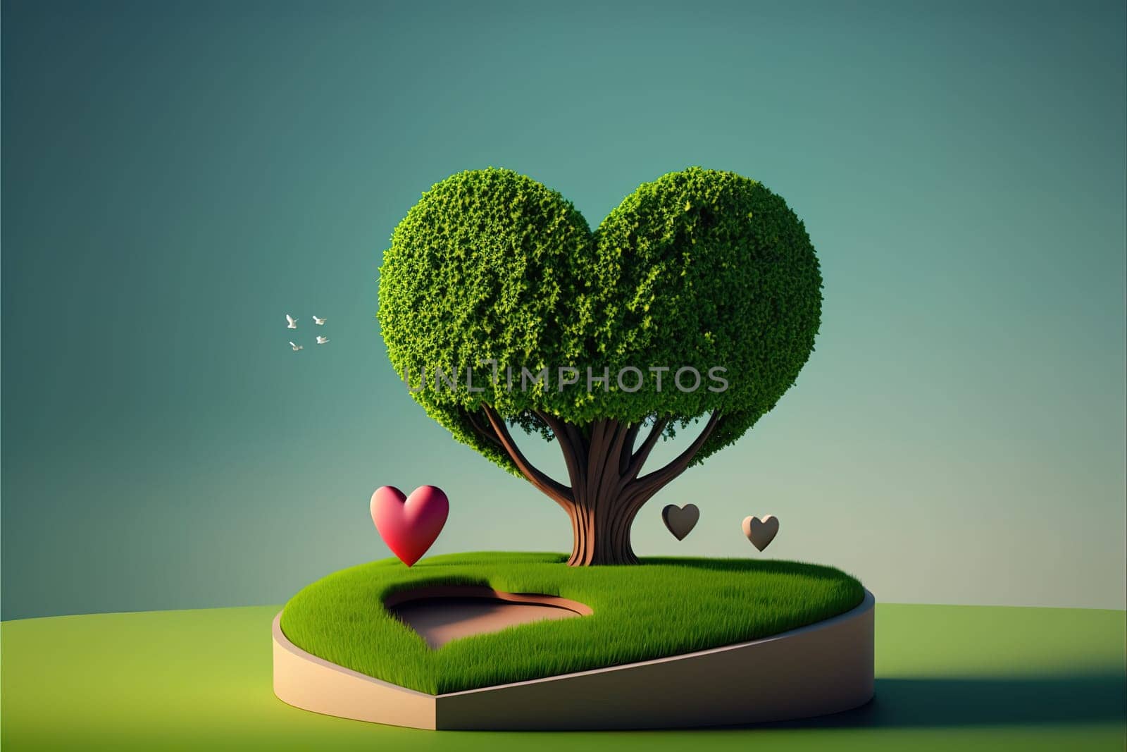 Abstact 3d render spring scene and Natural podium background.