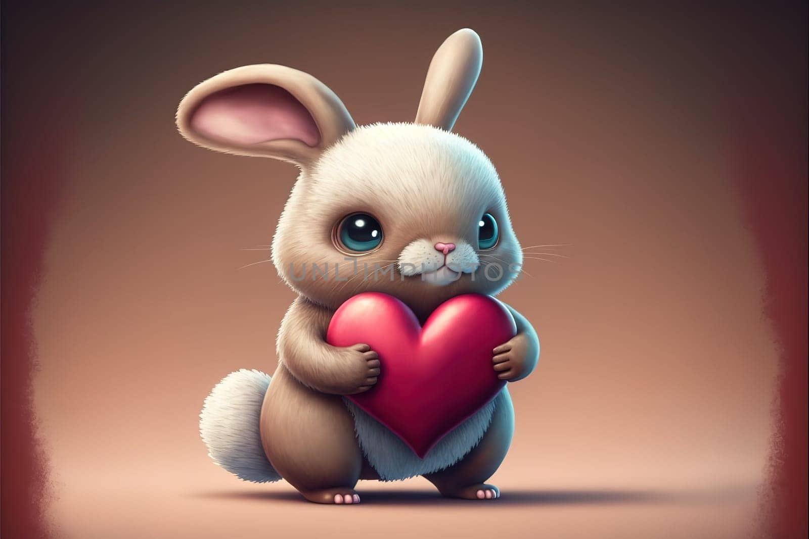 Cute bunny with heart, Rabbit with love symbols for Valentine's day, Cartoon character bunny.