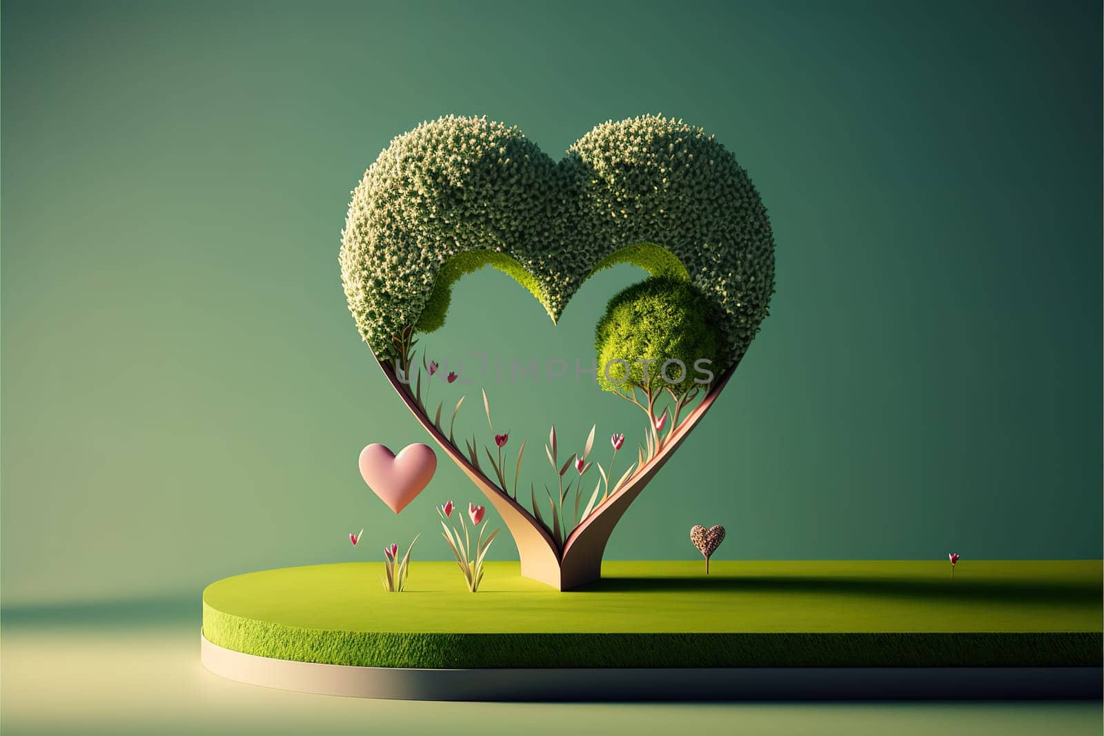 Abstact 3d render spring scene and Natural podium background