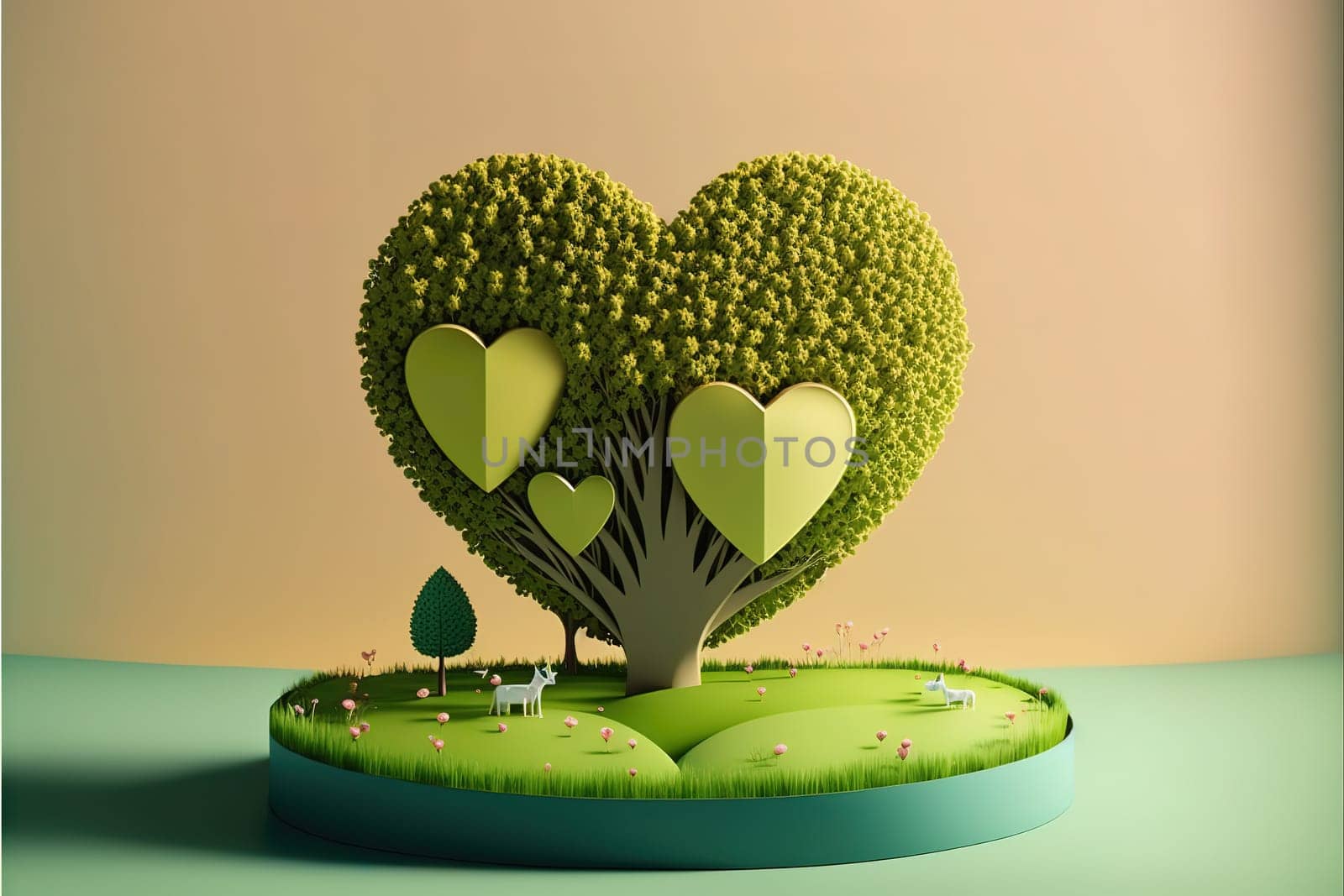 Abstact 3d render spring scene and Natural podium background.