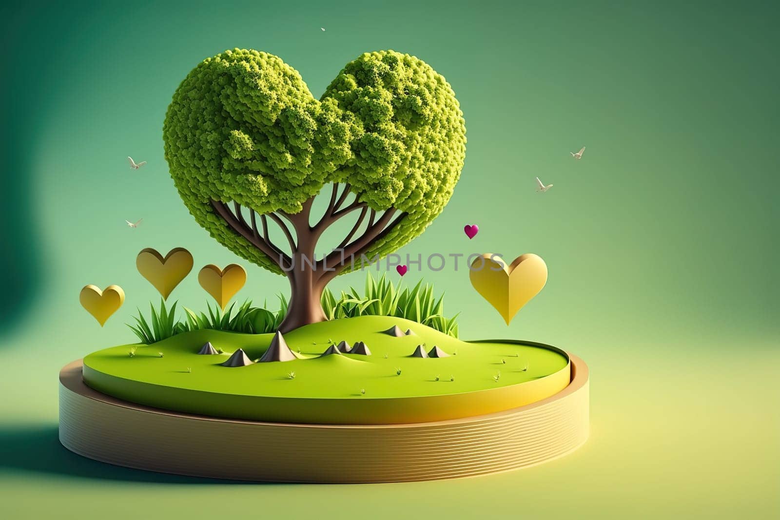 Abstact 3d render spring scene and Natural podium background.