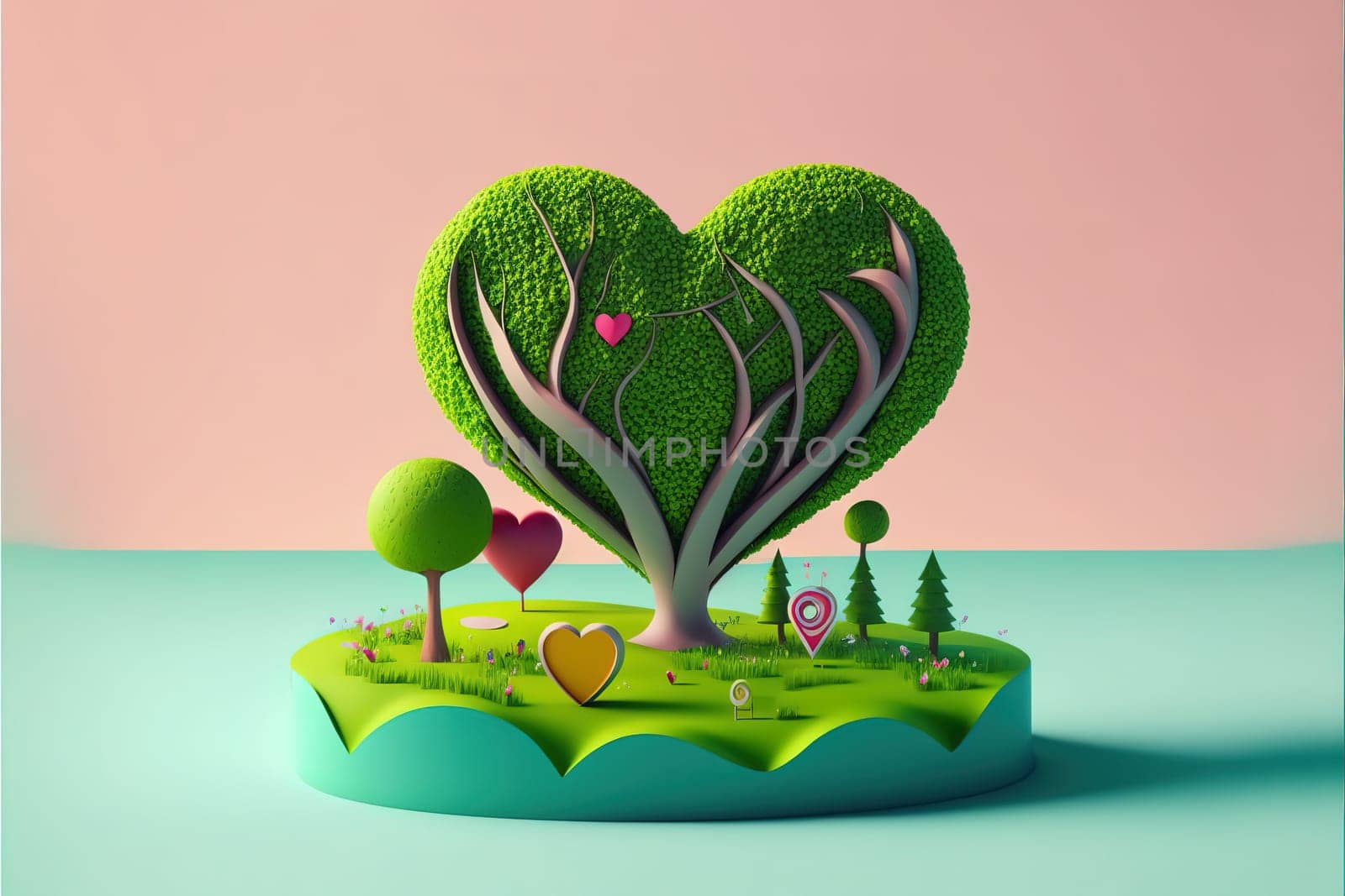 Abstact 3d render spring scene and Natural podium background.