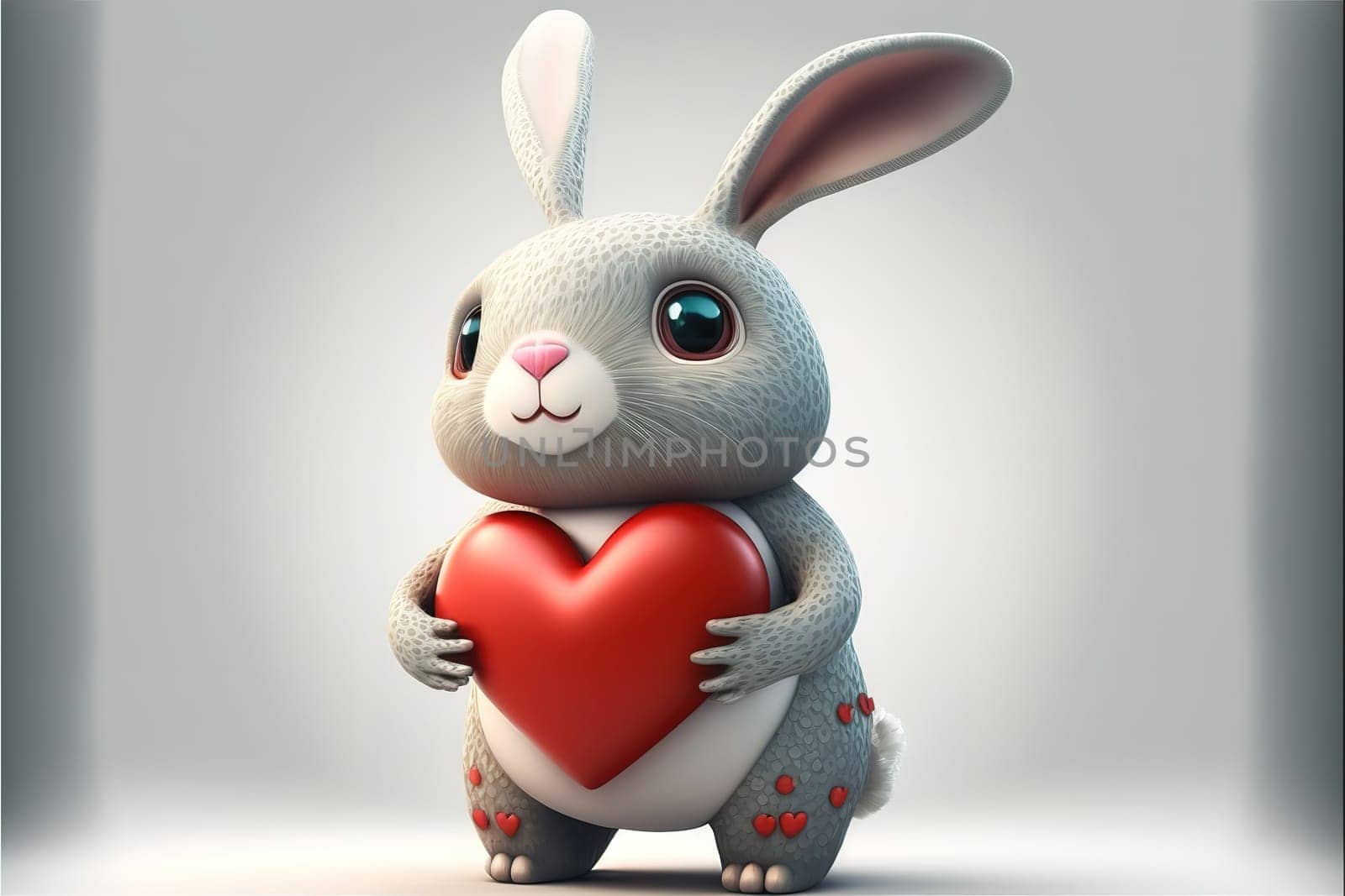 Cute bunny with heart, Rabbit with love symbols for Valentine's day, Cartoon character bunny.