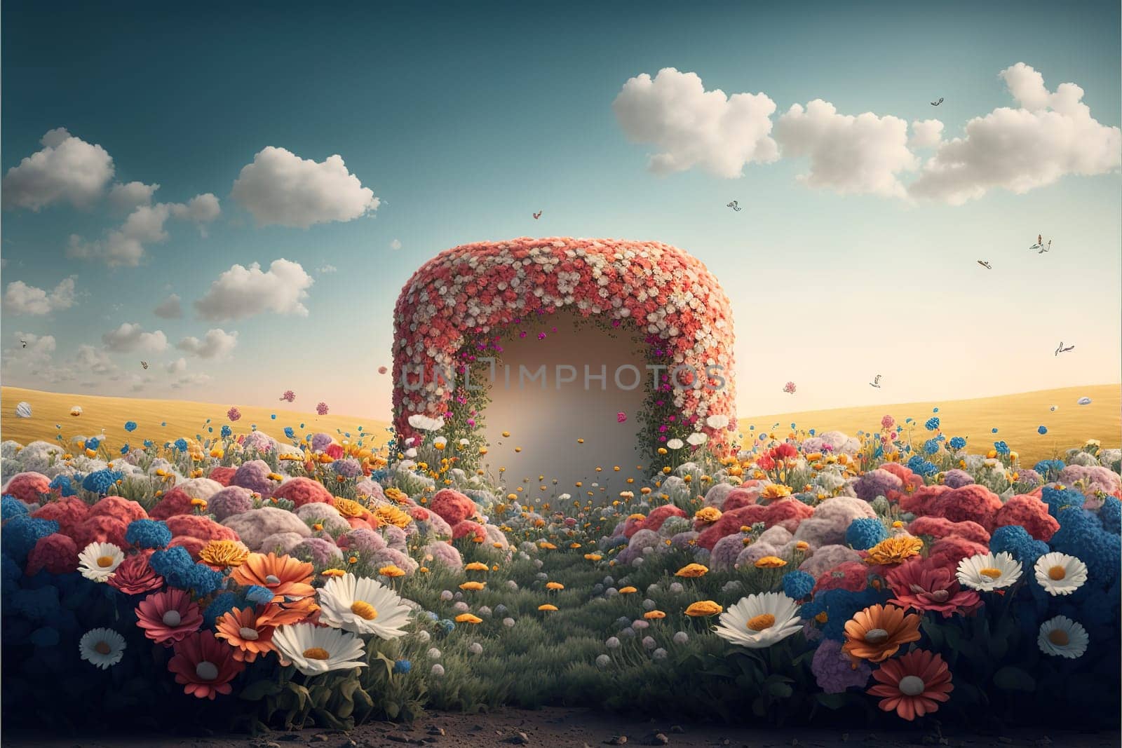 Natural podium backdrop with dreamy flower field.