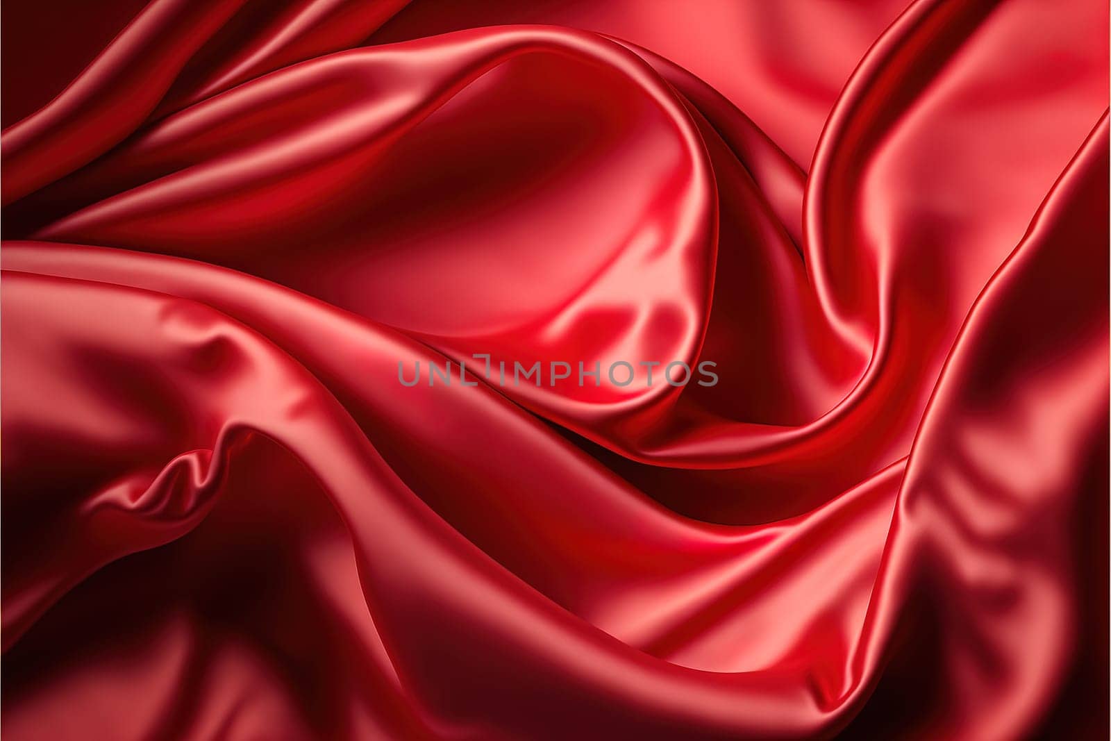 Red silk satin. Soft folds. Fabric. Bright luxury background. Space, design.