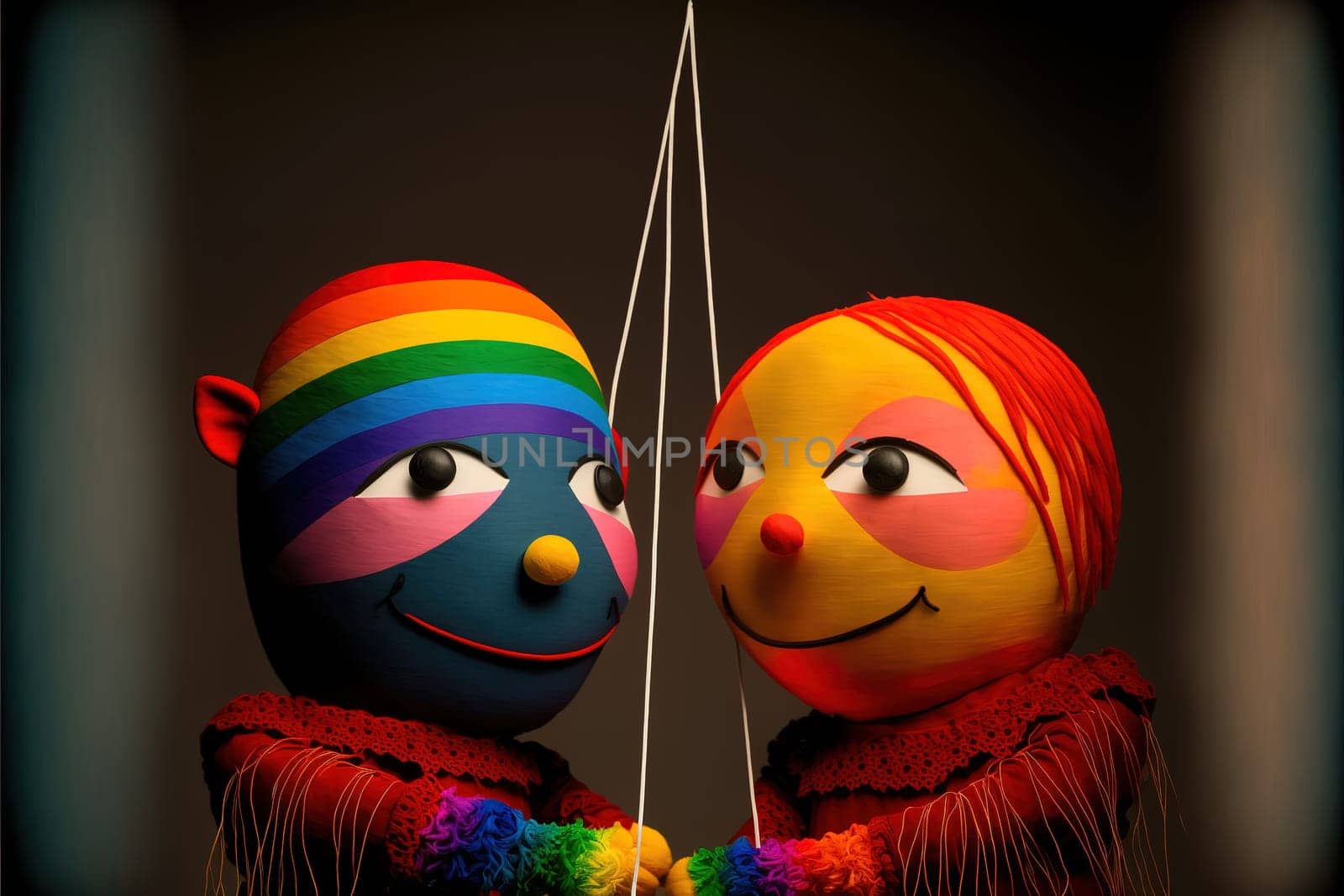 Rainbow puppets in love, pride, Valentine's day.