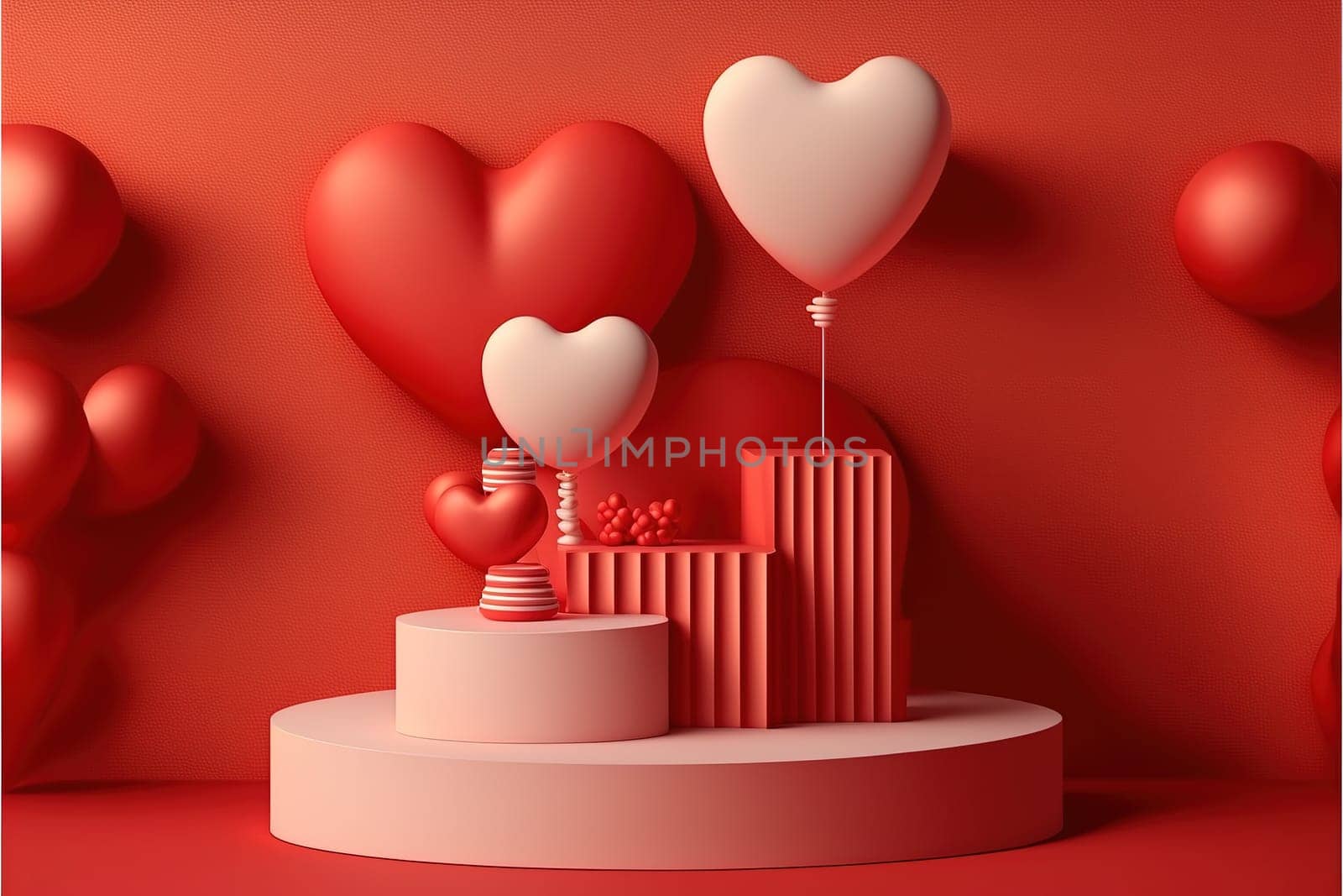 Red valentine day podium for product showcase.