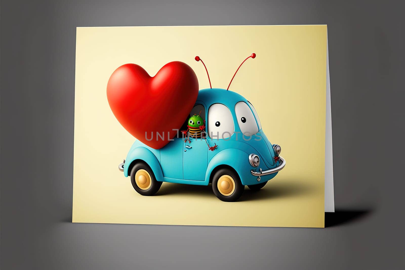 love bug characters and heart, valentines day greeting card.