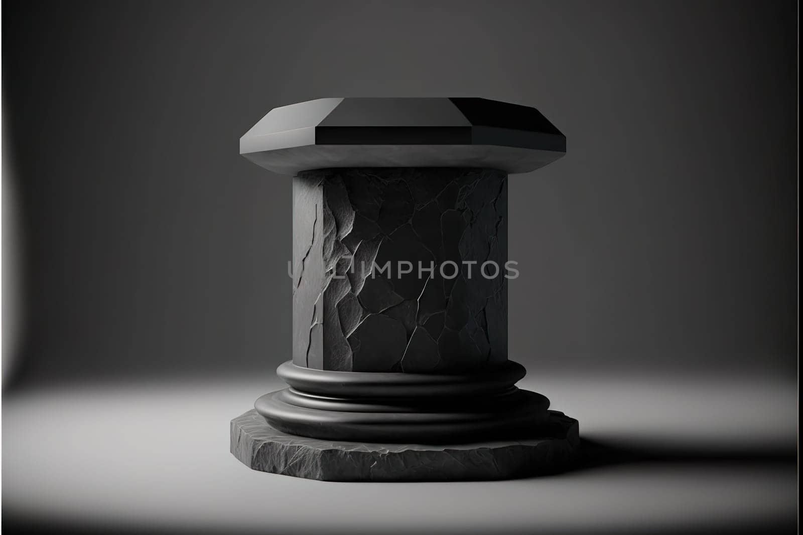Stone and Rock shape 3d render illustration. Round podium, pedestal for brand product exhibition.
