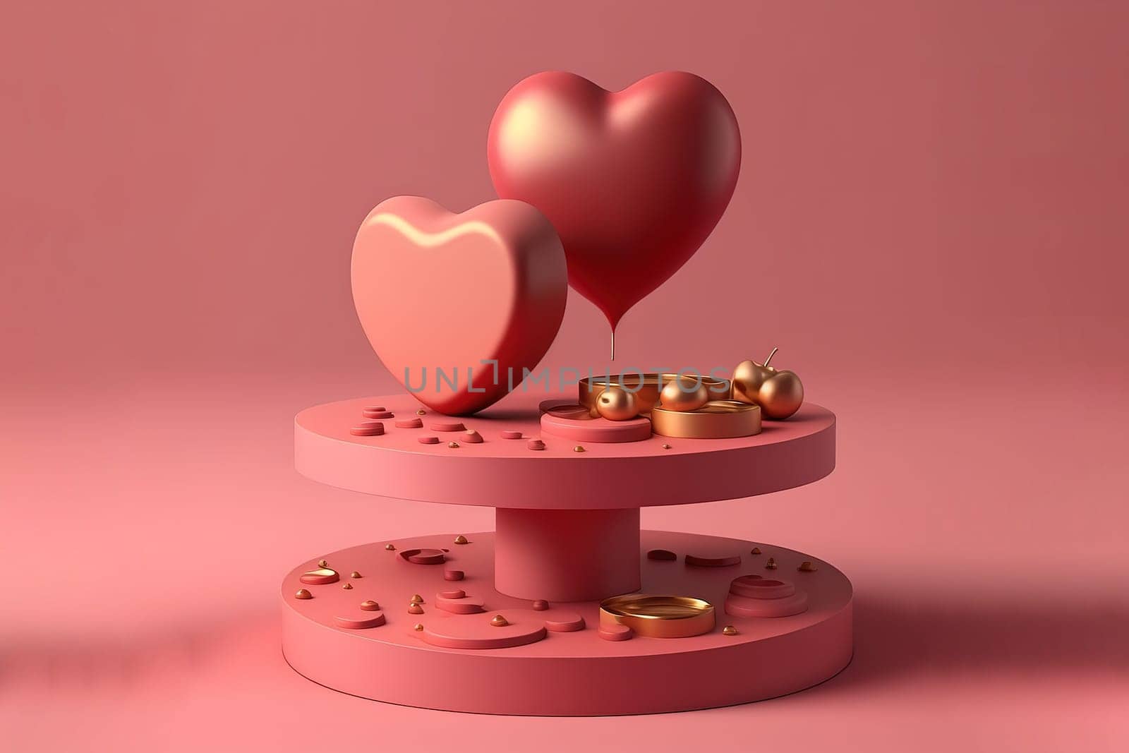 solated podium for valentines day festive sale 3d rendering concept design, pedestal for product showcase on valentine day.