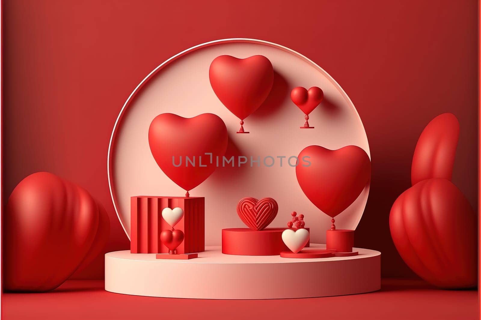 Red valentine day podium for product showcase.