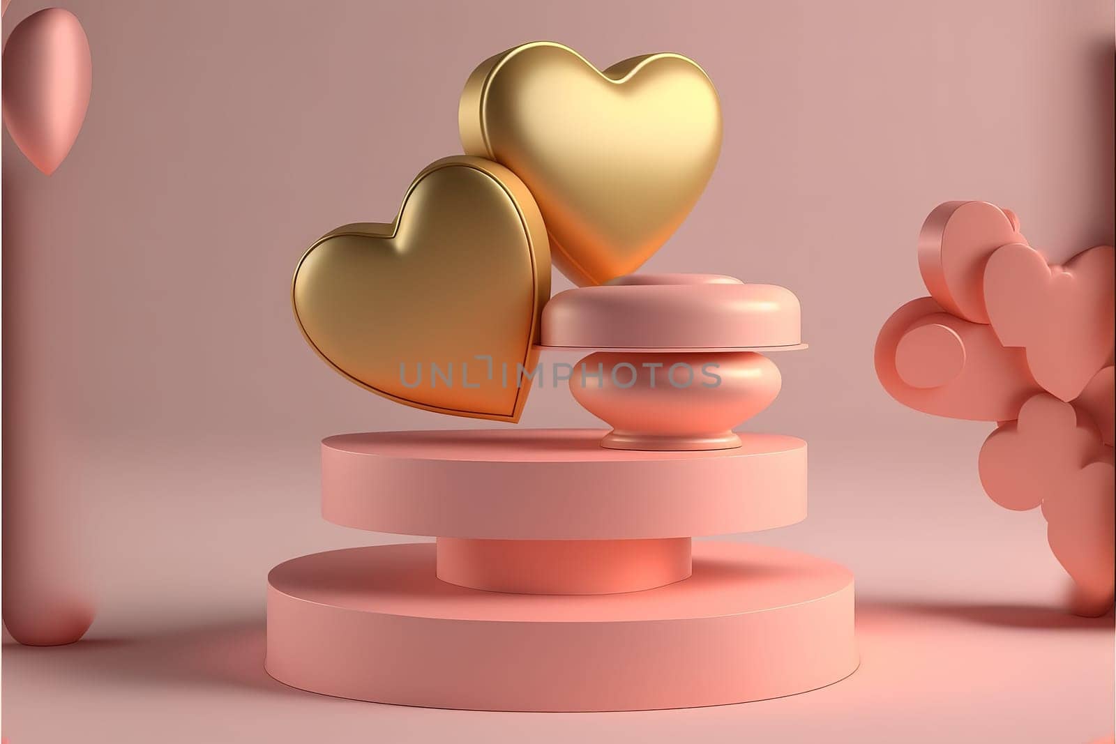 solated podium for valentines day festive sale 3d rendering concept design, pedestal for product showcase on valentine day.