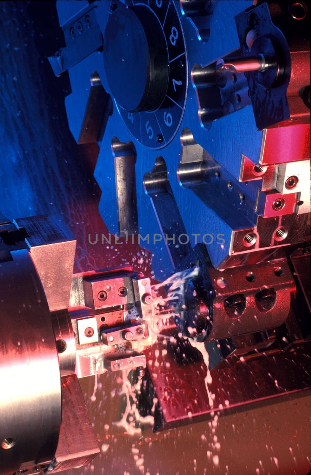 Lathe in a machine shop.