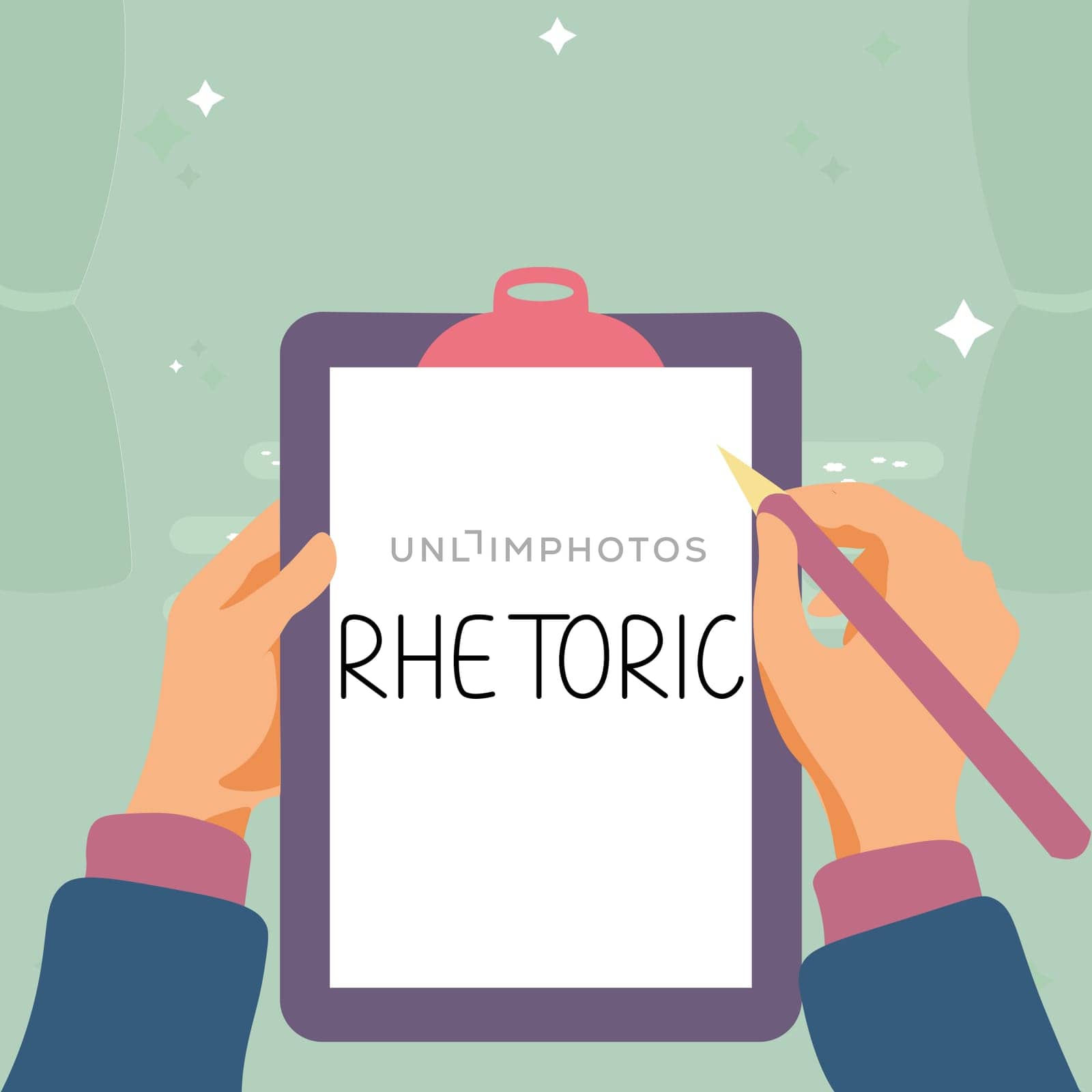 Conceptual display Rhetoric, Business showcase study of writing or speaking as mean of communication or persuasion