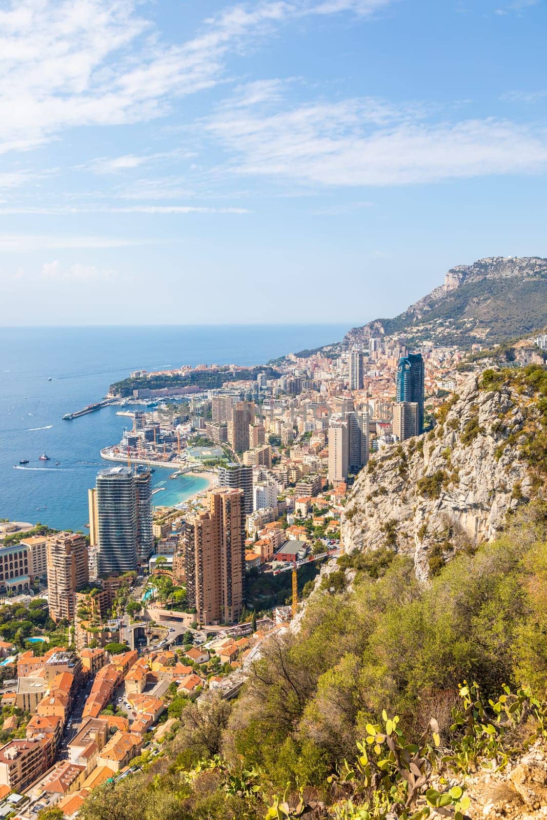Monte Carlo - August 2022: panoramic view of the city. Monaco port and skyline.