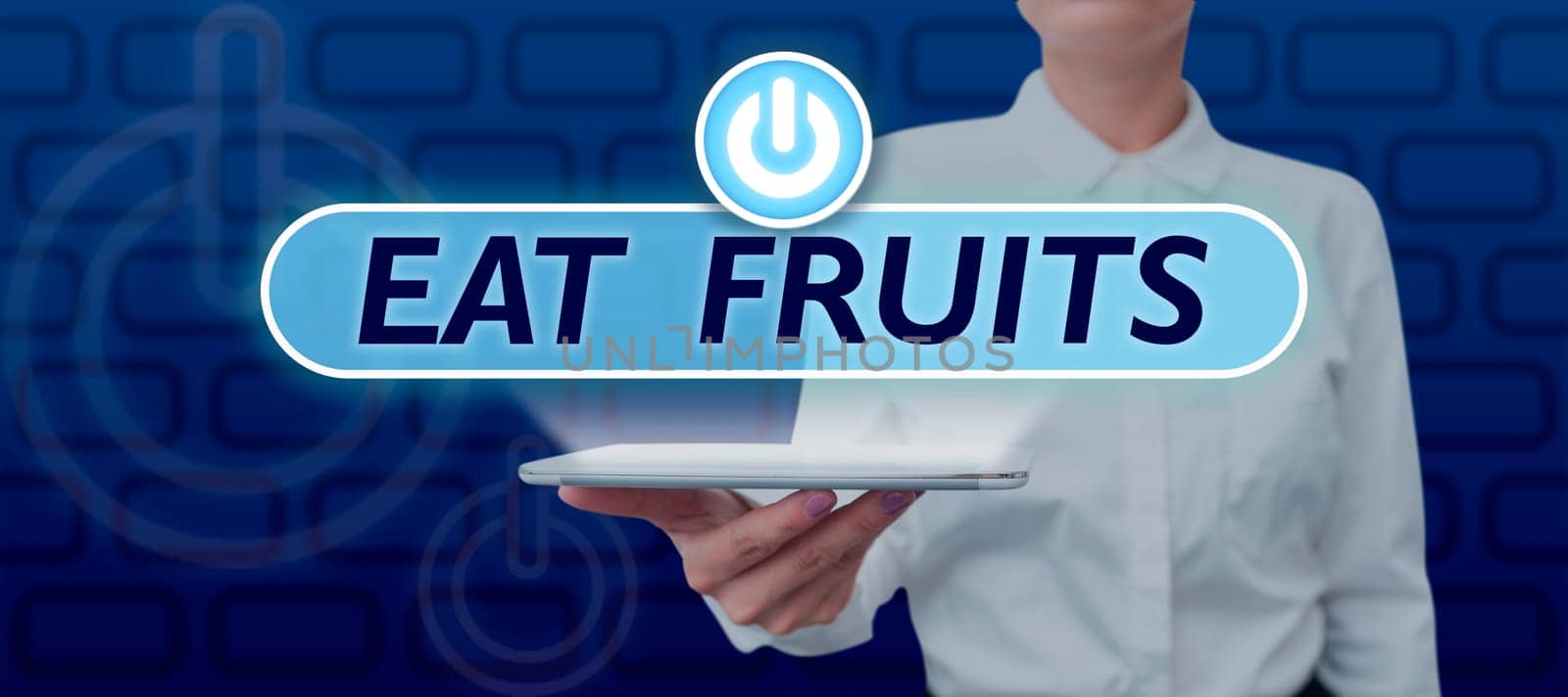 Conceptual display Eat Fruits, Concept meaning consume any product of plant growth useful to humans or animals