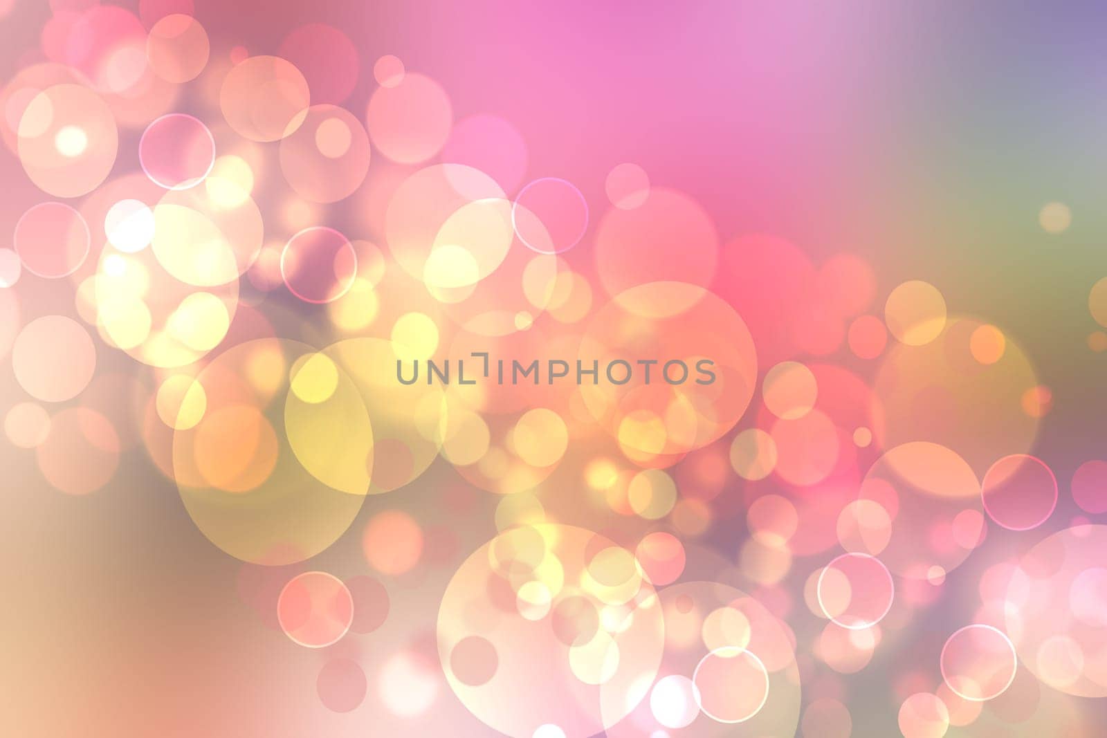 Abstract blurred fresh vivid spring summer light delicate pastel yellow pink magenta orange green bokeh background texture with bright circular soft color lights. Beautiful backdrop illustration.