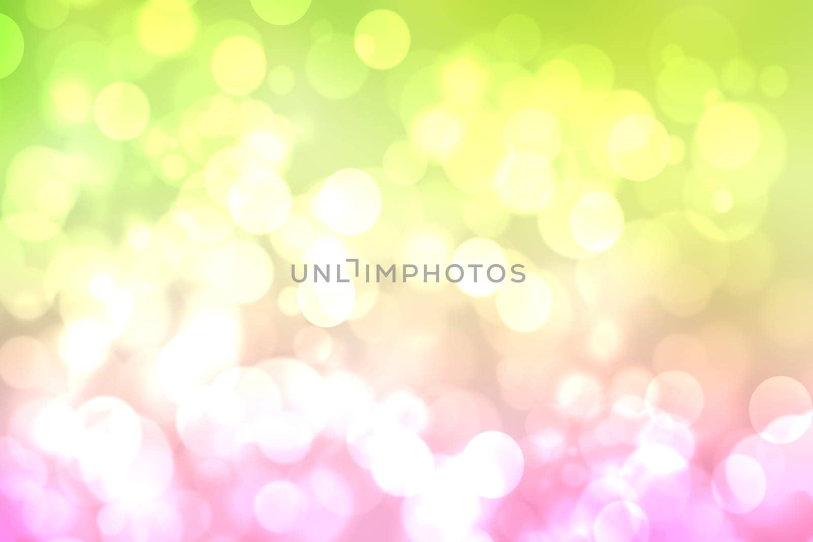 Abstract blurred fresh vivid spring summer light delicate pastel yellow pink green bokeh background texture with bright circular soft color lights. Beautiful backdrop illustration.