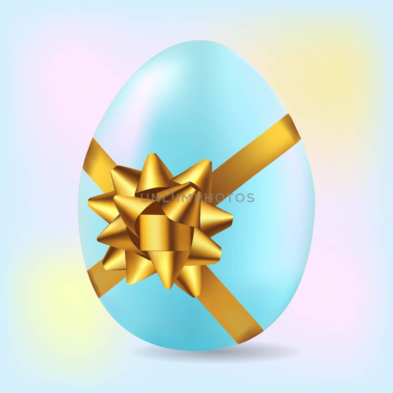 Blue Easter egg with ribbons and a bow close-up. The concept of the arrival of spring, Easter. Vector image.