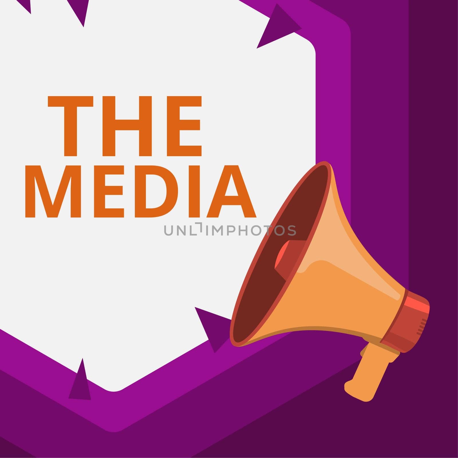 Text caption presenting The Media, Word for main means of mass communication that are regarded collectively