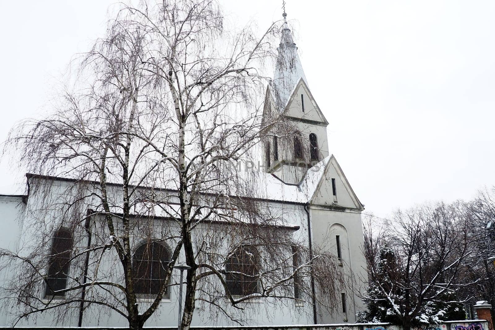 Sremska Mitrovica, Serbia, 27. 01.2023 The Greek Catholic Church of the Ascension of the Lord is a religious temple. The church belongs to the Greek Catholic diocese of St. Nicholas in Russian Krstur