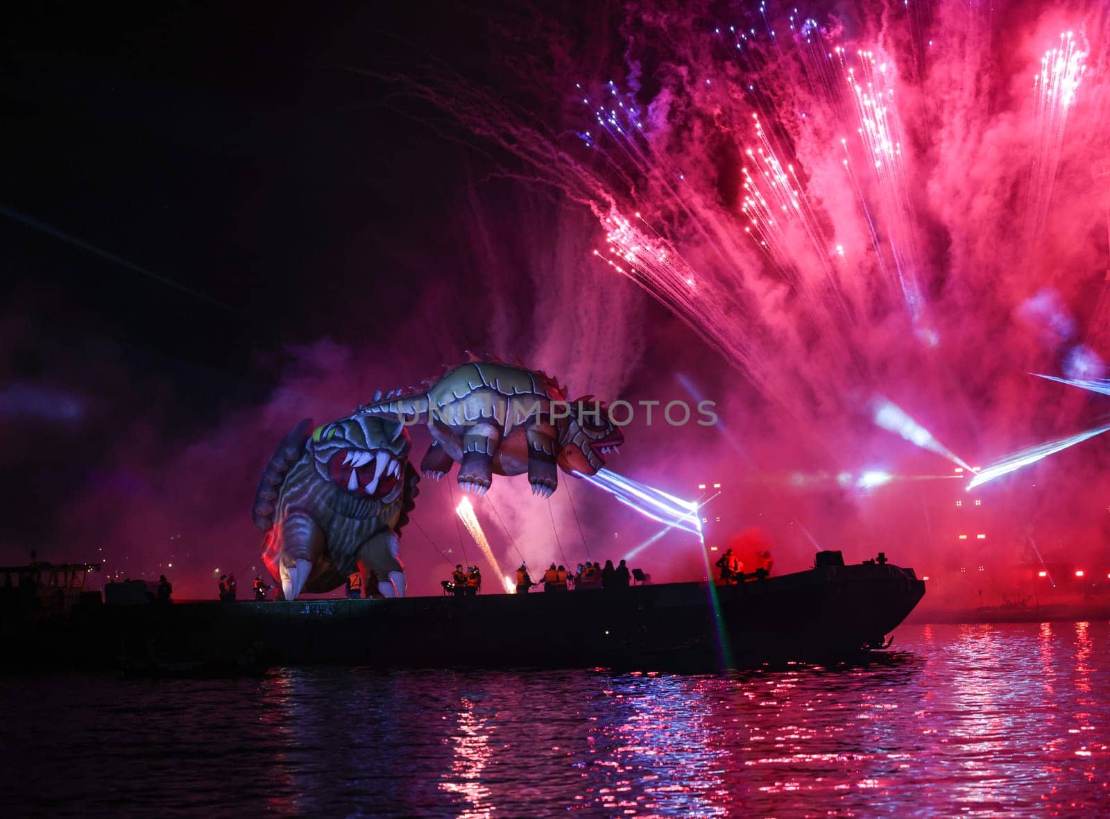 Cracow, Poland - June 4, 2022: Great Dragon Parade. The Great Outdoor Show on the Vistula River.