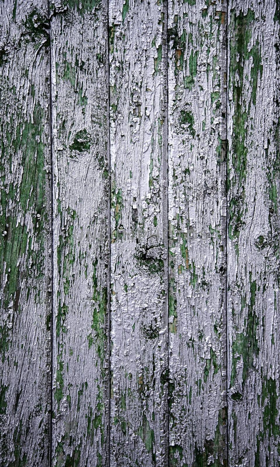 Detail of old painted and peeling wooden wall, ruin and abandonment