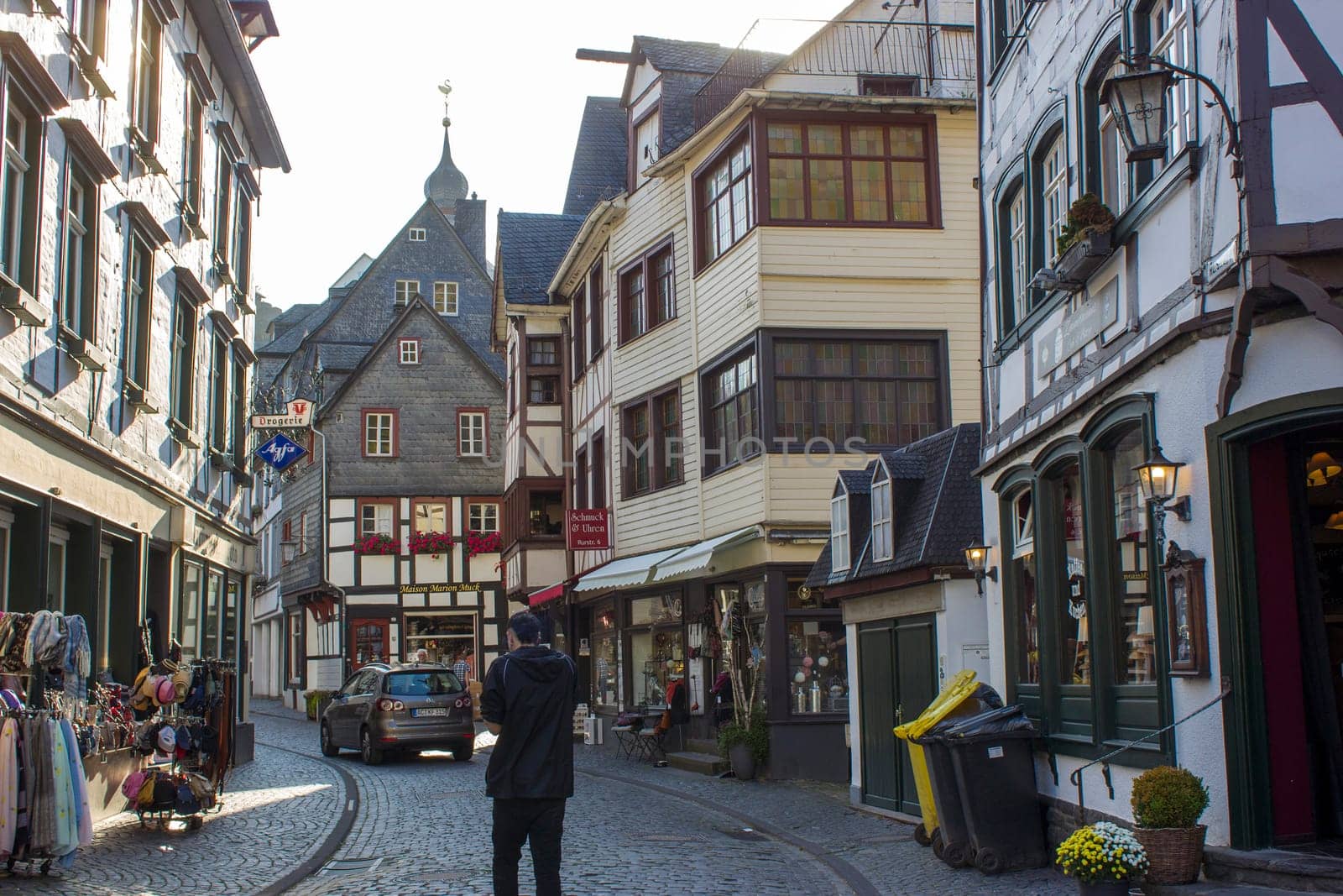 MONSCHAU, GERMANY - SEPTEMBER 22, 2020: small town Monschau with unidentified people. The historic town center has many half-timbered houses and narrow streets remained nearly unchanged for 300 years