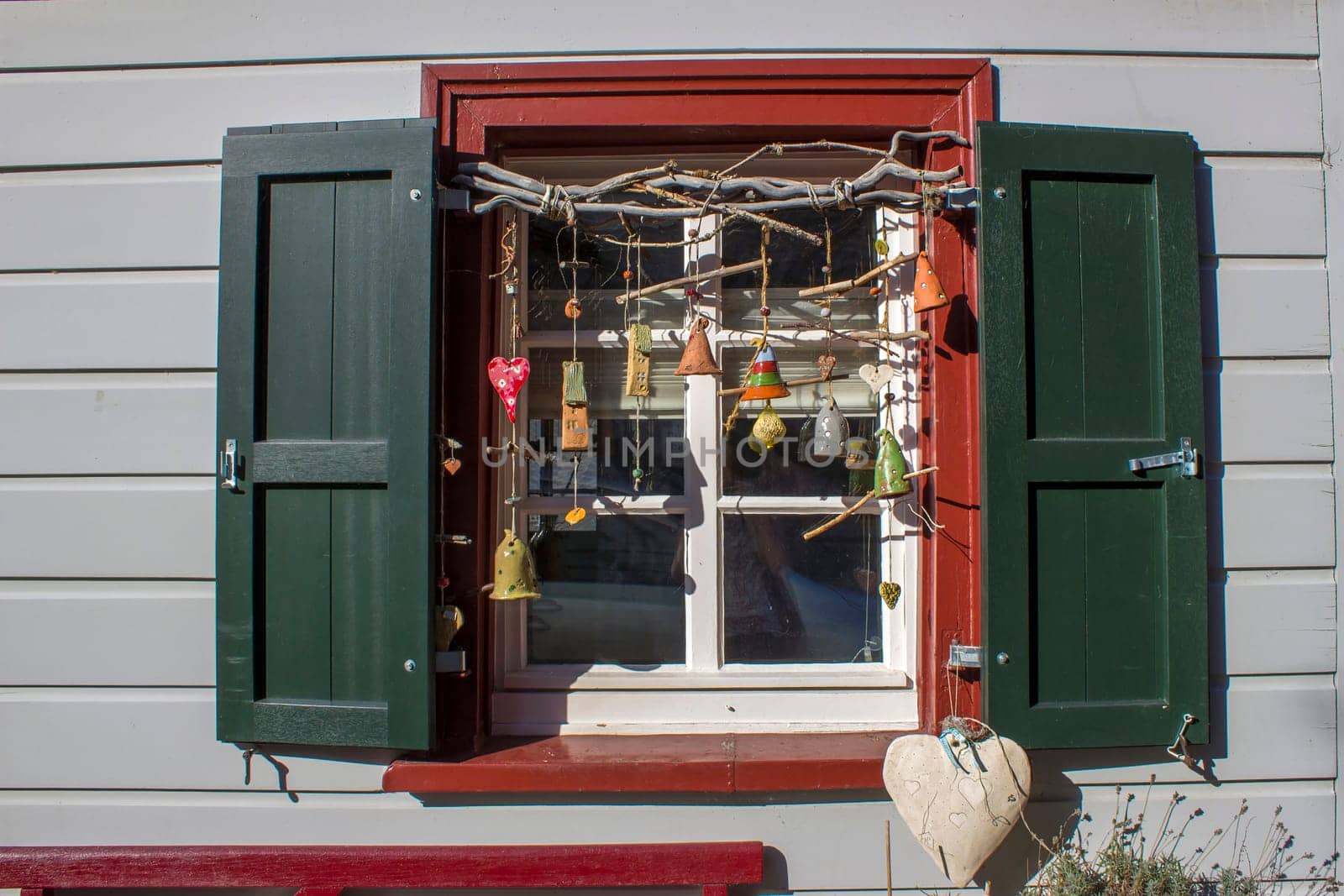 window with decoration - picturesque house in the historic center of Monschau, Germany