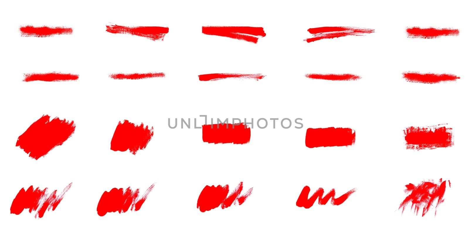 Collection of many hand painted red paintbrush banner made with brush or pencil