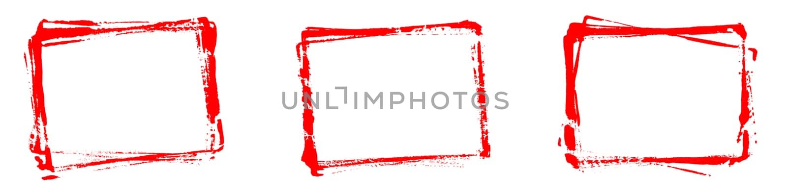 Three red hand painted or stencil frames with copy space