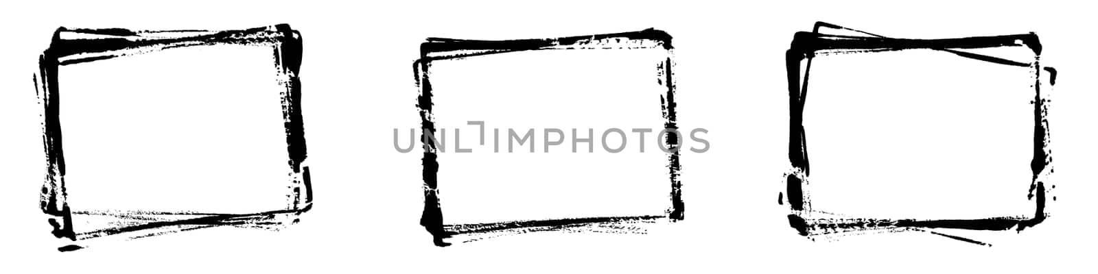 Three black hand painted or stencil frames with copy space