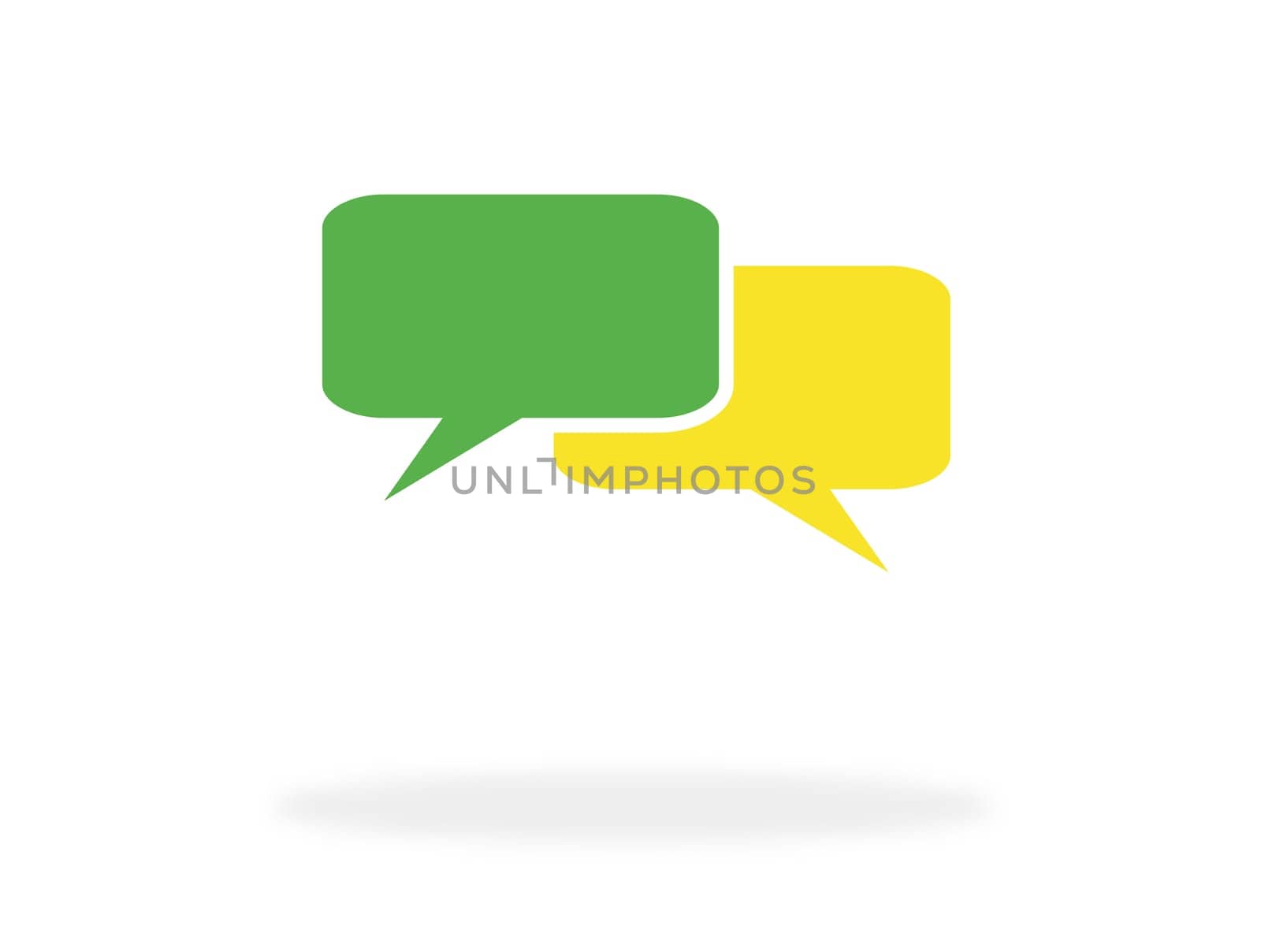Two speech bubbles green and yellow: Comunication, Contact or Support