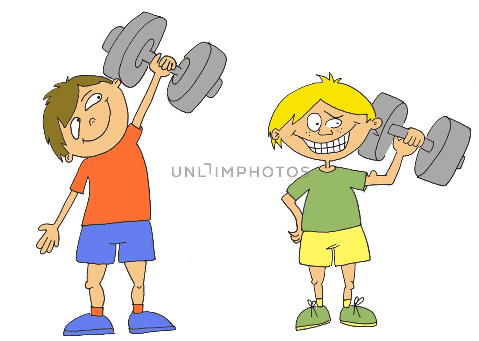 Hand drawn kids with dumbell - Cartoon background