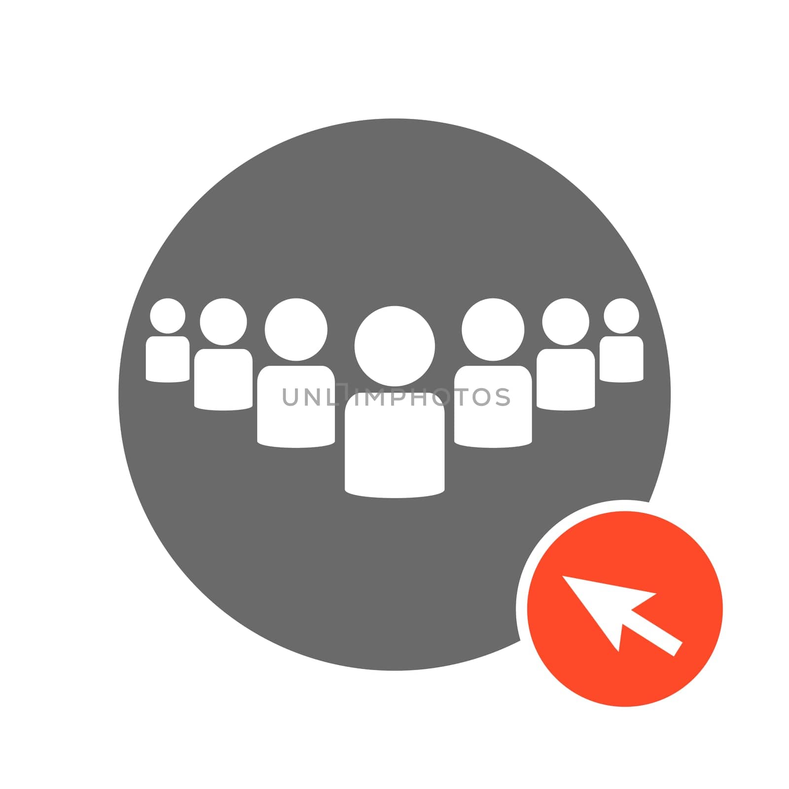 Grey Button with red computer arrow: Large group of People online