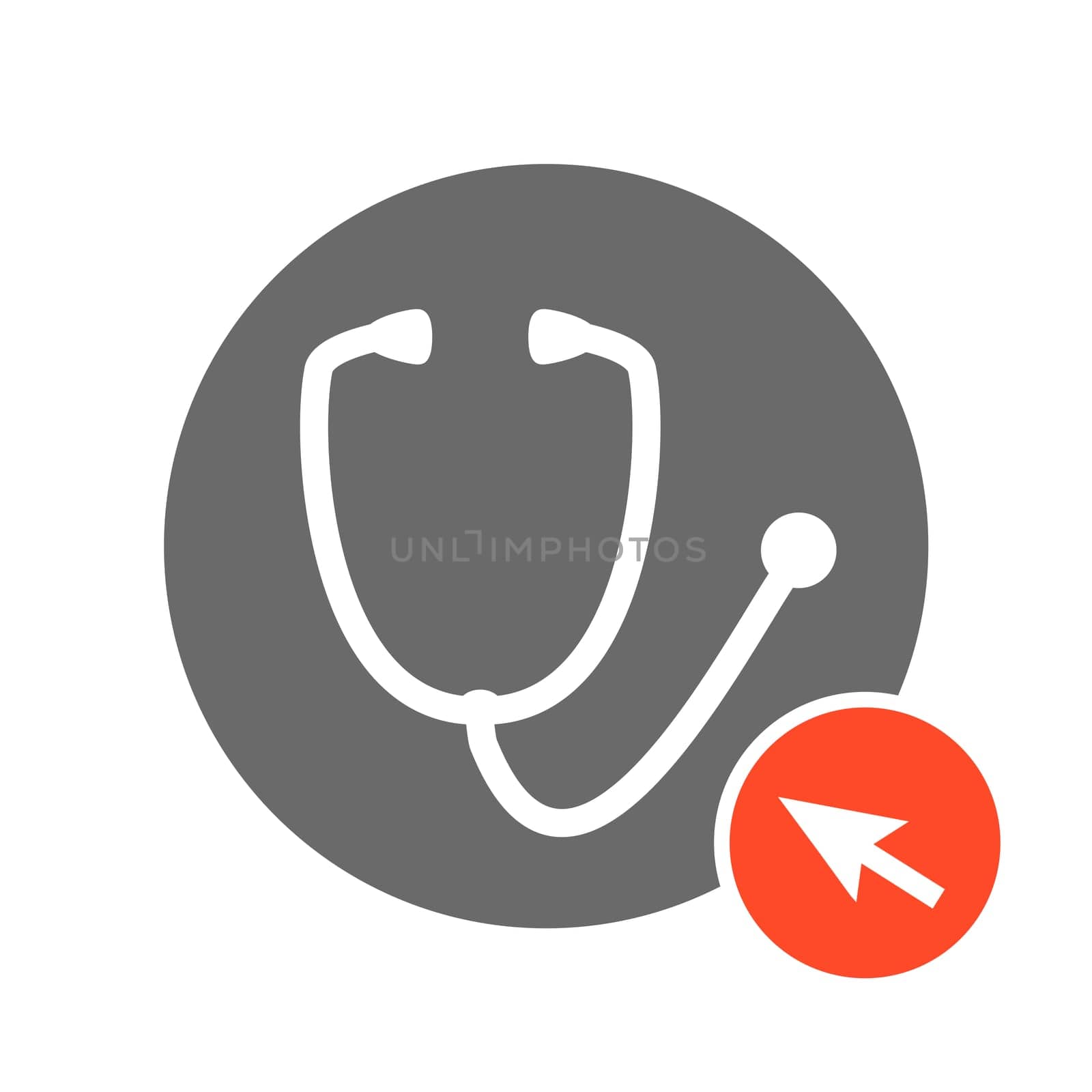 Grey Button with red computer arrow: Healthcare, medicine or doctor online