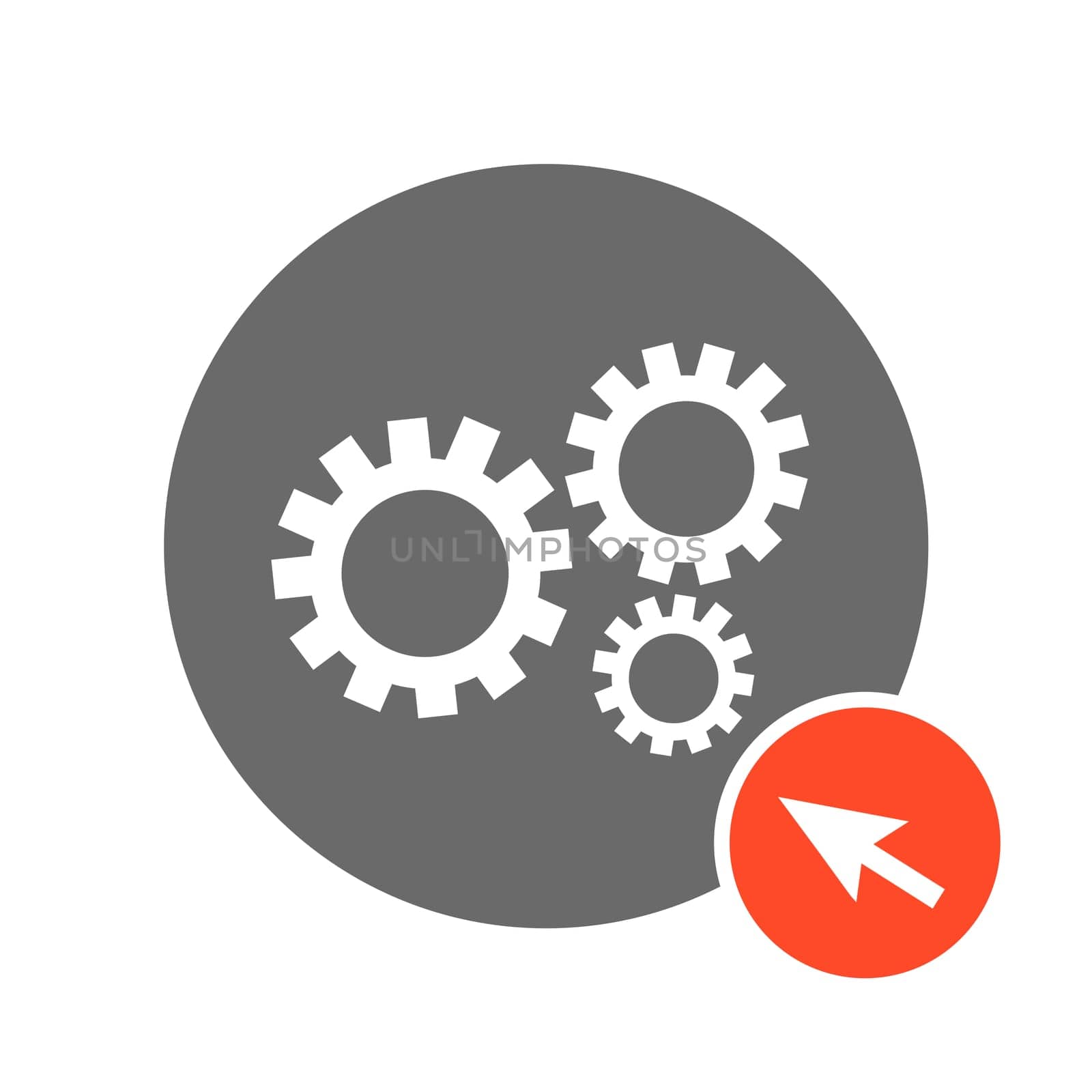 Grey Button with red computer arrow: Industry or Mechanic Cogwheels online
